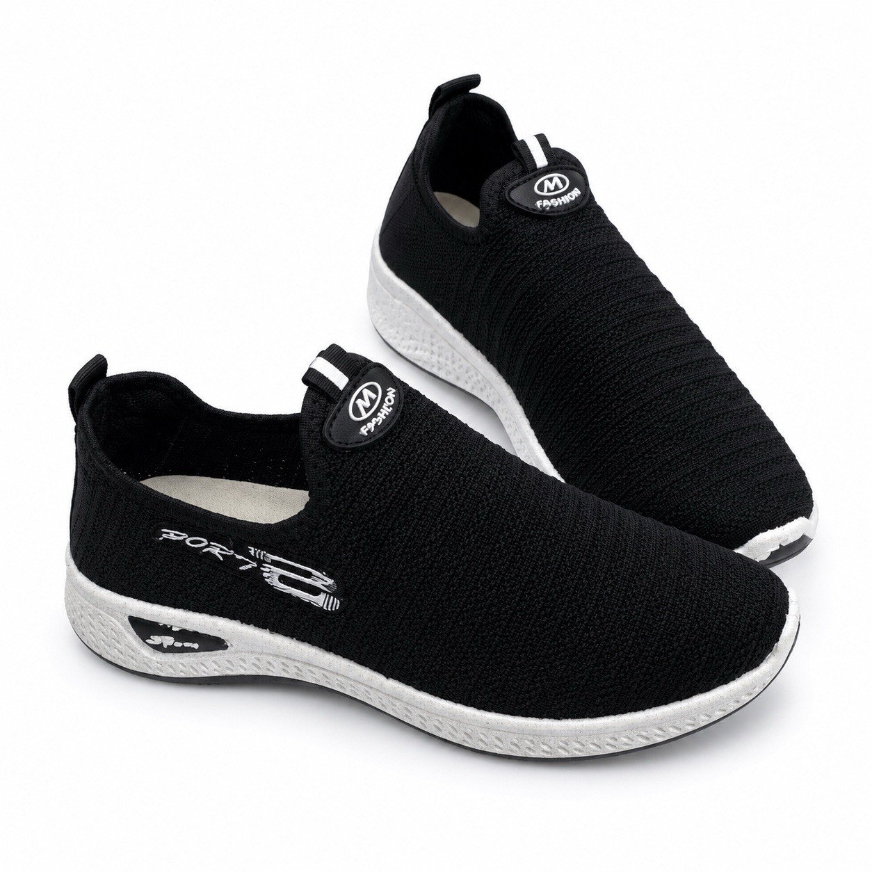 BEBE SPORT Unisex Low Top Slip-On Athletic Sneaker, Solid Black/White/Gray BEBE SPORT Unisex Low Top Slip-On Athletic Sneaker, Solid Black/White/Gray