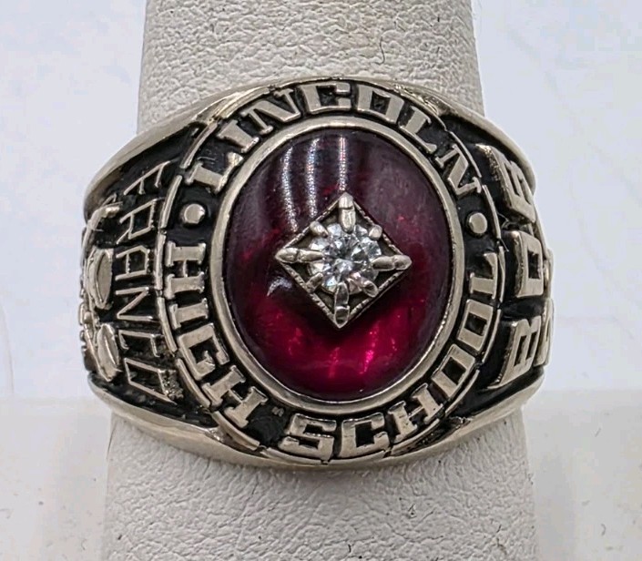 Jostens Vintage 14k Gold 19.7g Lincoln High School Class Ring Red Spinel+Diamond