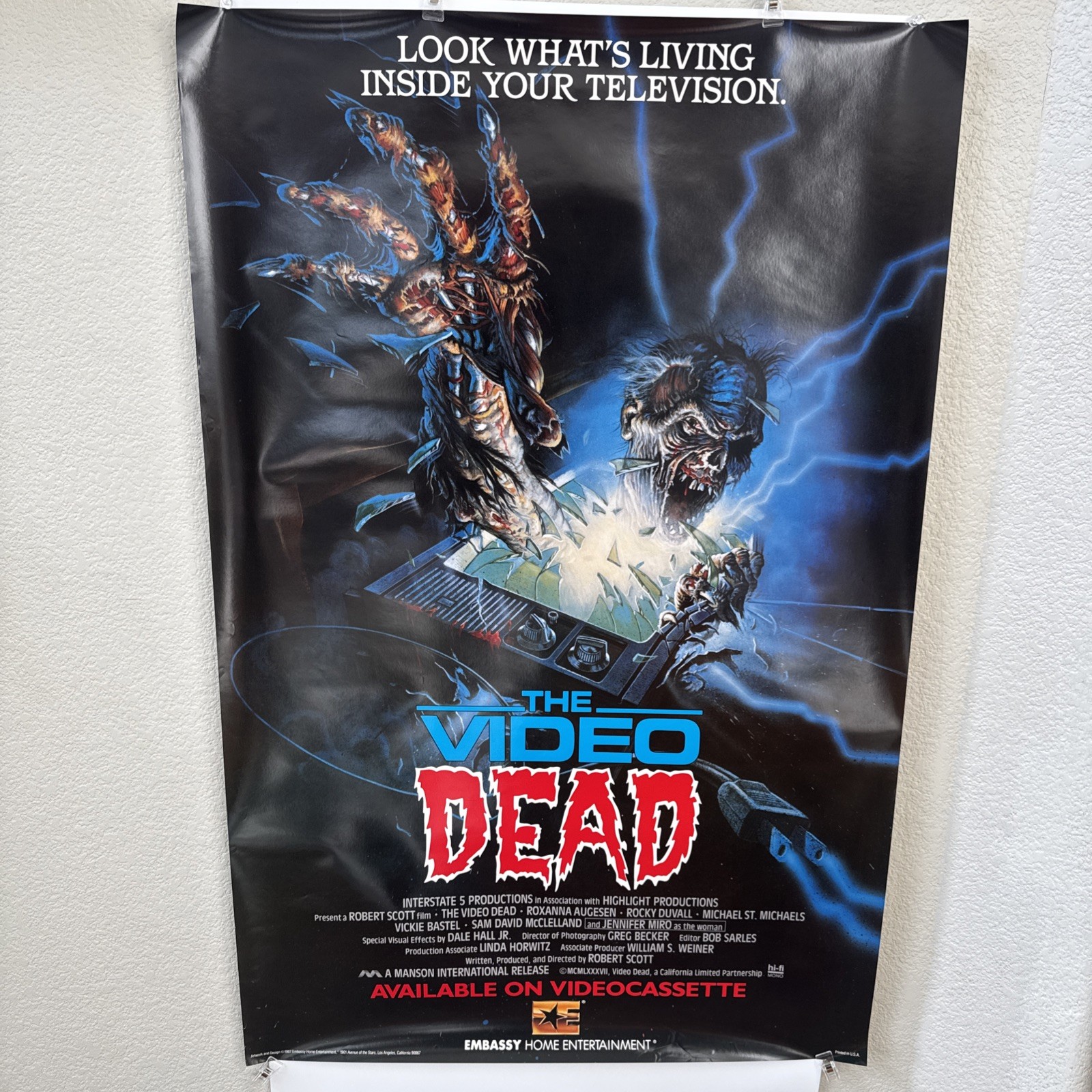 The Video Dead 1987 Embassy Home Video Horror Promo Poster 25-3/4x40 Rare