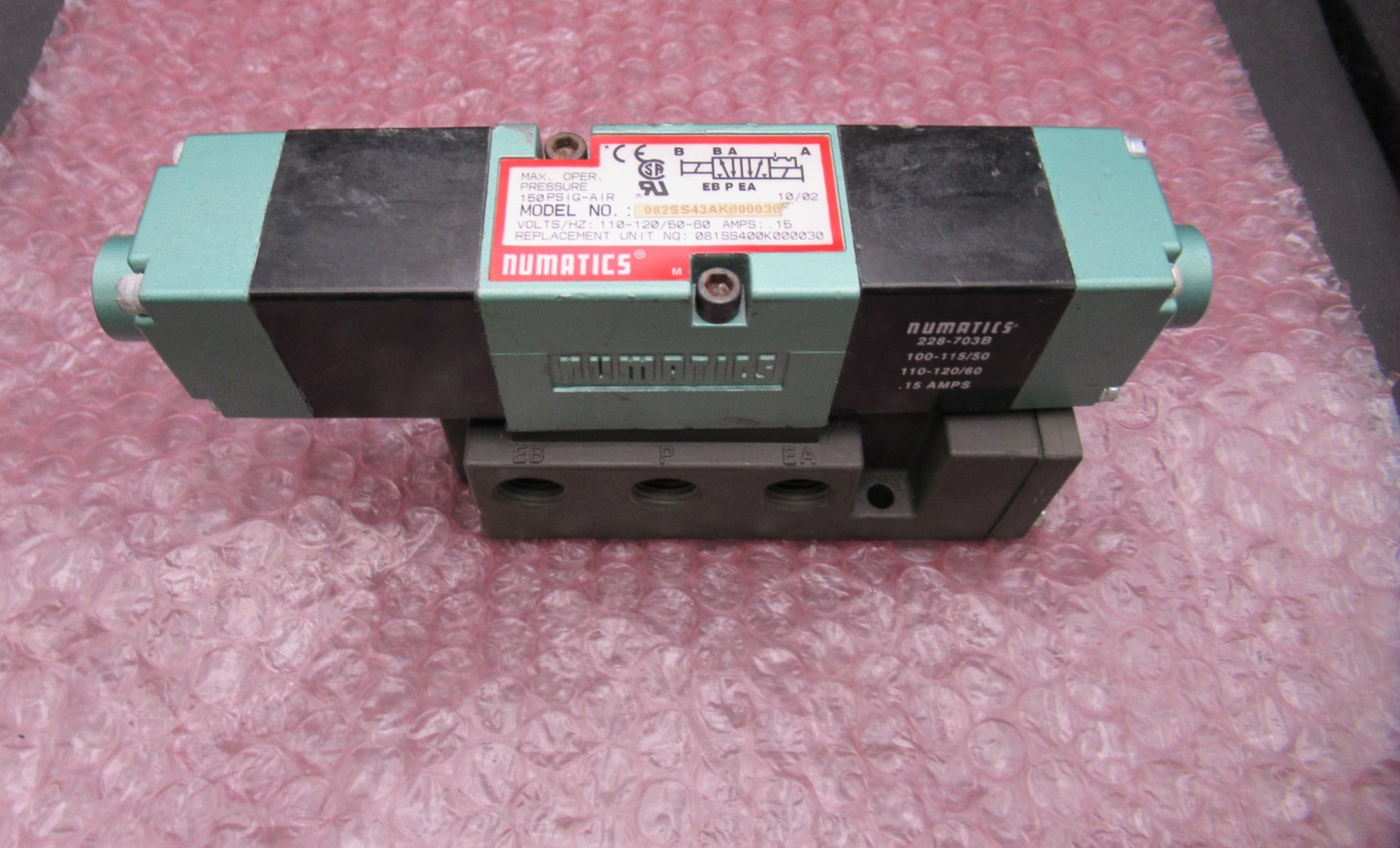NUMATICS 082SS43AK000030 100-115/110-120V .15A USED NUMATICS 082SS43AK000030 100-115/110-120V .15A USED