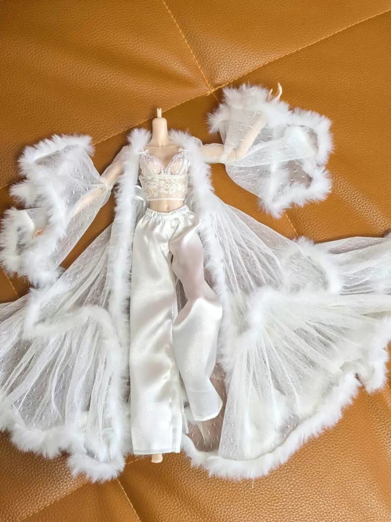 Fuzzy Nightgown Lace Top Pants For Barbie Poppy Parker Fashion Royalty Silkstone