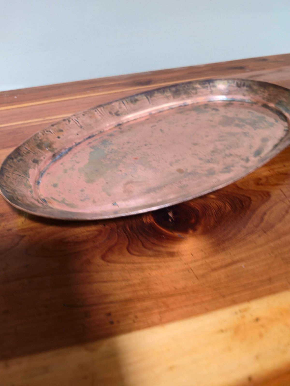 Vintage Antique Rustic Oval Copper Platter Tray Hand Hammered Farmhouse Decor 14