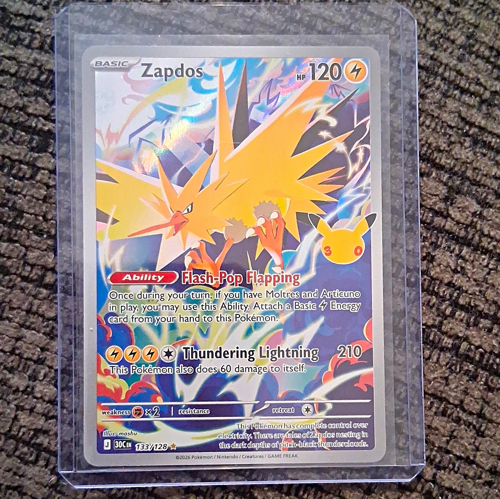 Pokemon TCG The Pokemon Company Zapdos 133/128 SV 151 Rare Full Art Holo 30th An Pokemon TCG The Pokemon Company Zapdos 133/128 SV 151 Rare Full Art Holo 30th An