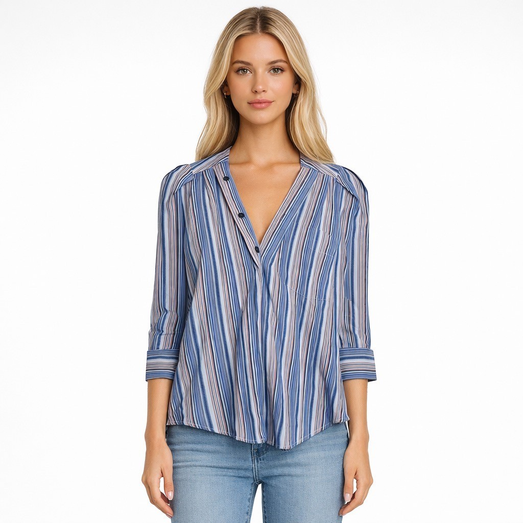 KMJ Kate Mchale Jensen Olivia 3/4 Sleeve shirt Blue Print size Large