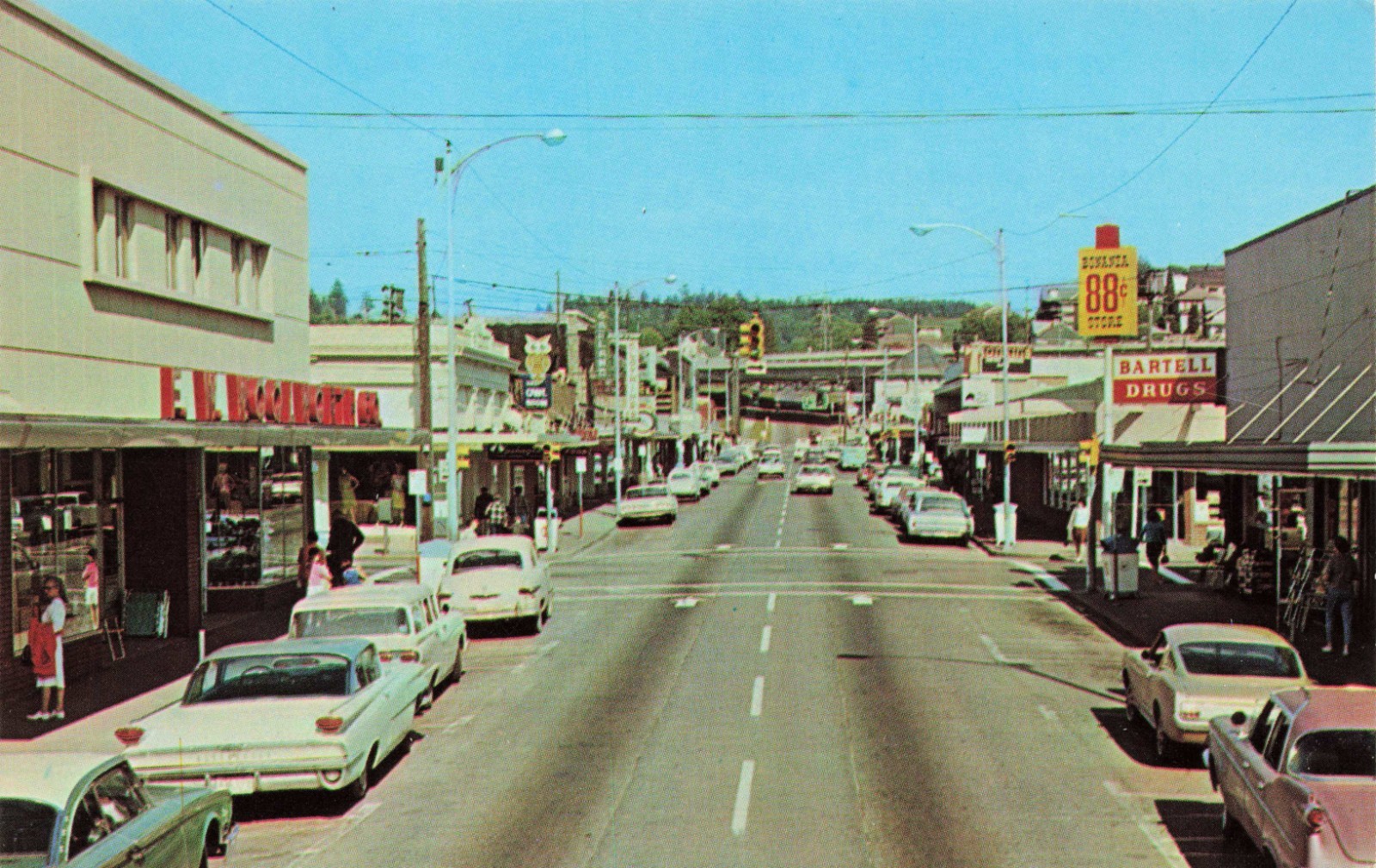 Downtown Main Street Stores Classic Cars Vintage Postcard Downtown Main Street Stores Classic Cars Vintage Postcard