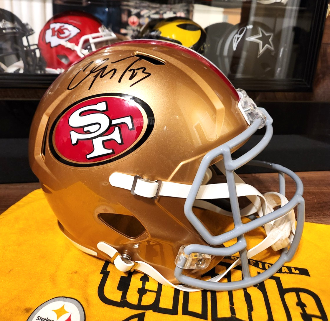 Christian McCaffrey Signed 49ers Replica Full Size Speed NFL Helmet Fanatics COA Christian McCaffrey Signed 49ers Replica Full Size Speed NFL Helmet Fanatics COA