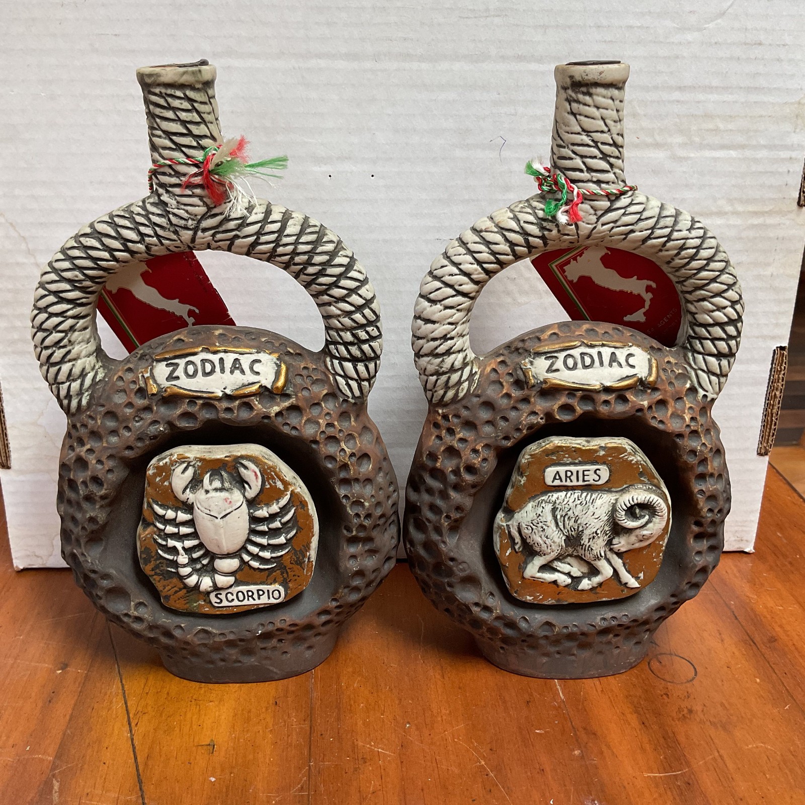 Vintage Casa Vento Zodiac Wine Decanters Scorpio Aries Ceramic 1970s Lot 2