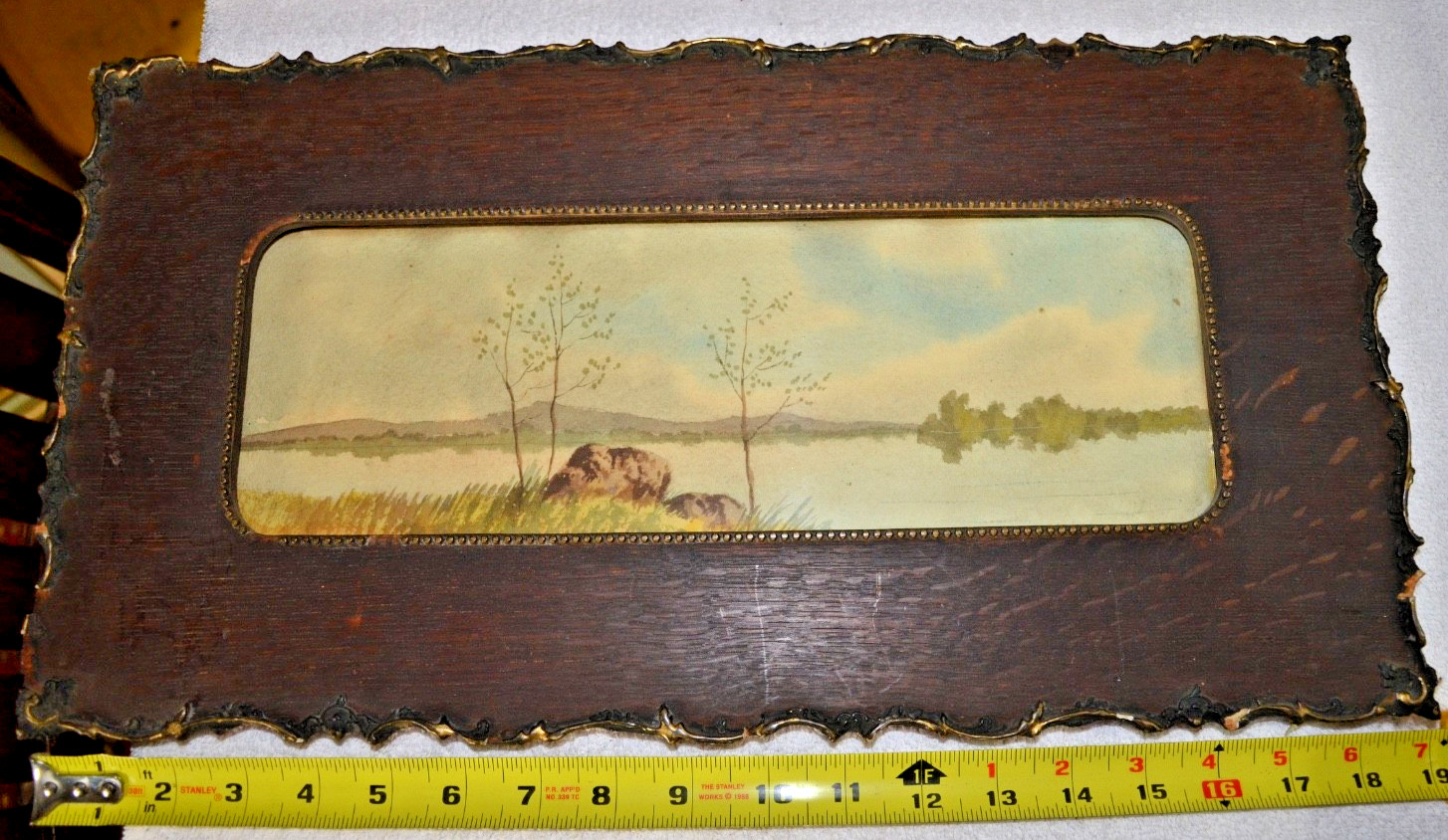 Antique Landscape Painting Winding River Forest Trees Framed Panoramic 19\ Antique Landscape Painting Winding River Forest Trees Framed Panoramic 19\