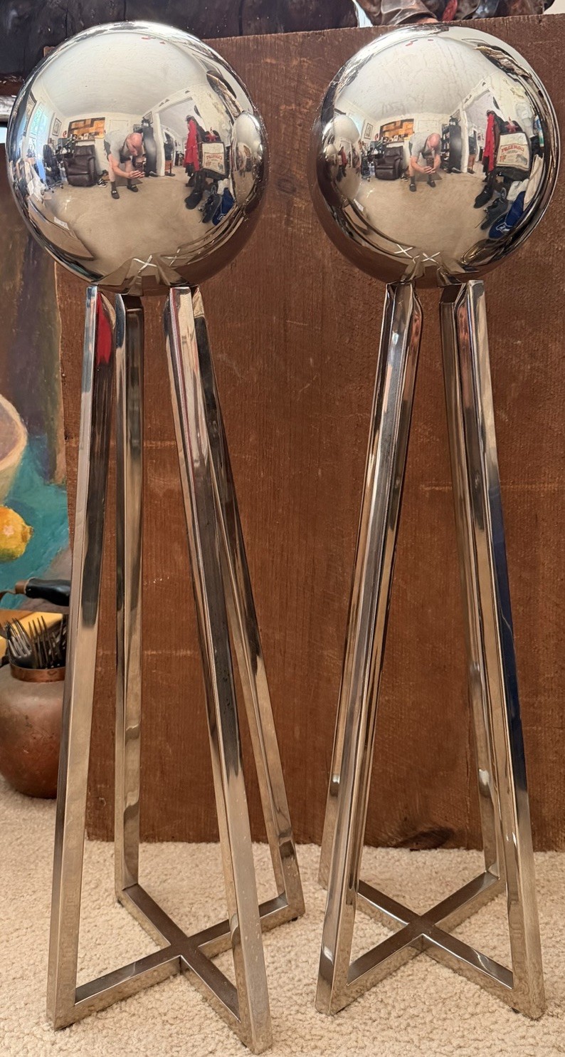 Vintage Global Views Chrome Tripod Floor Orbs Space Age Architectural Pedestals 