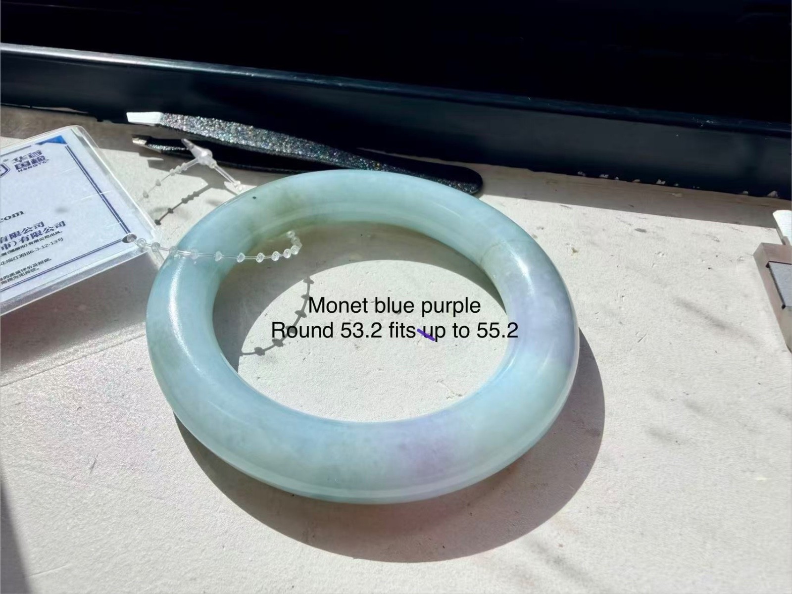 jadeite burma bangle 53.2 monet purple blue translucent type A Burmese jade jadeite burma bangle 53.2 monet purple blue translucent type A Burmese jade