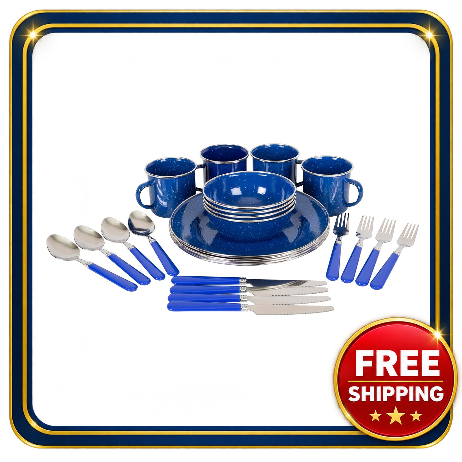 Stansport 24-Piece Enamel Tableware Set for Family Camping and Home Use Stansport 24-Piece Enamel Tableware Set for Family Camping and Home Use