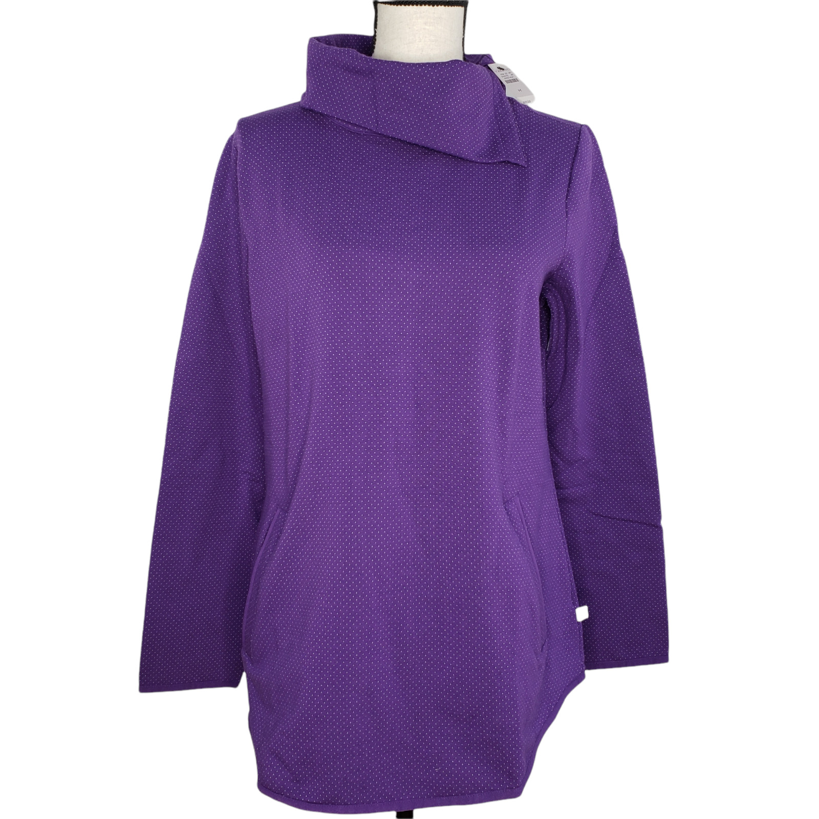 Talbots Pullover Sweatshirt NWT Medium  Purple Polka Dot Pockets Split Neck