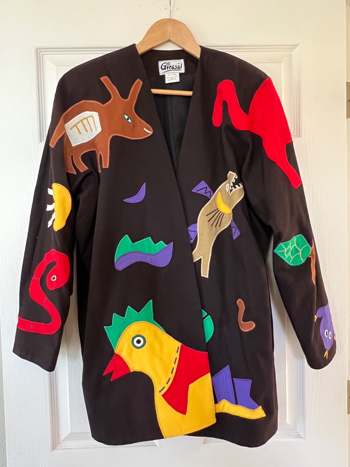 VTG Girasol Women\'s Folk Art Applique Jacket 100% Cotton L-XL VTG Girasol Women\'s Folk Art Applique Jacket 100% Cotton L-XL
