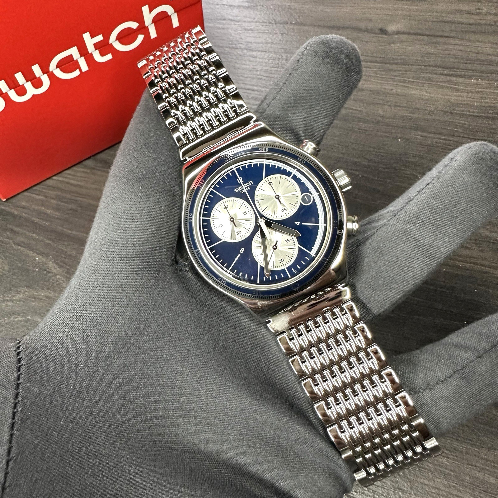 NEW✅LIMITED EDITION✅ Swatch Irony Wales Chronograph Steel Men\'s Watch YVS410