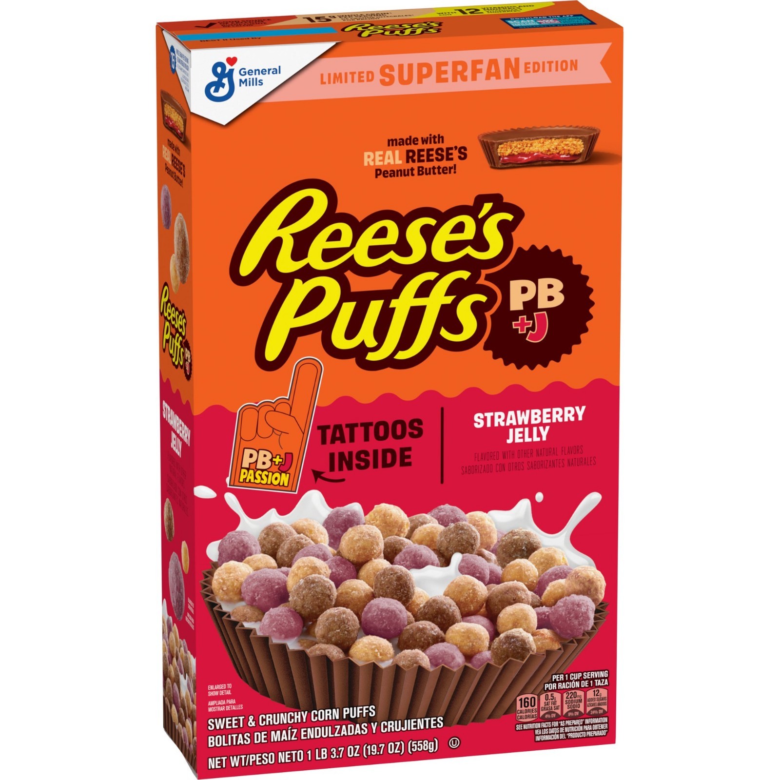 REESE\'S PUFFS PB+J Superfan Cereal, Limited Edition, Family Size, 19.7 oz