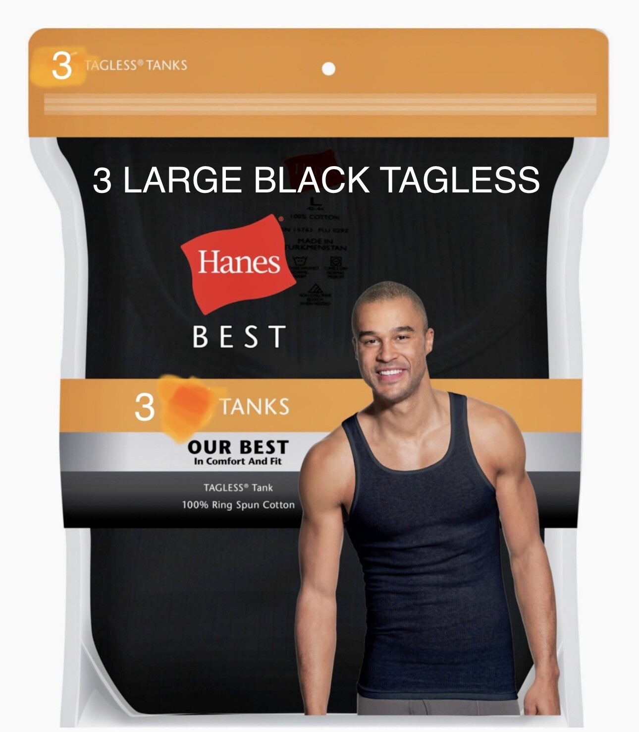 Hanes Best Men 100% Cotton Tank Top 3Pack Comfort Size L Black Hanes Best Men 100% Cotton Tank Top 3Pack Comfort Size L Black