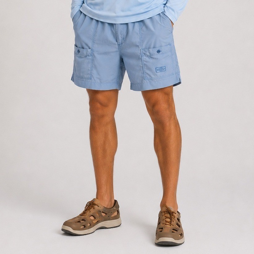 AFTCO Bluewater Mens Fishing Shorts Light Blue Nylon Cargo Utility Size XL 7in