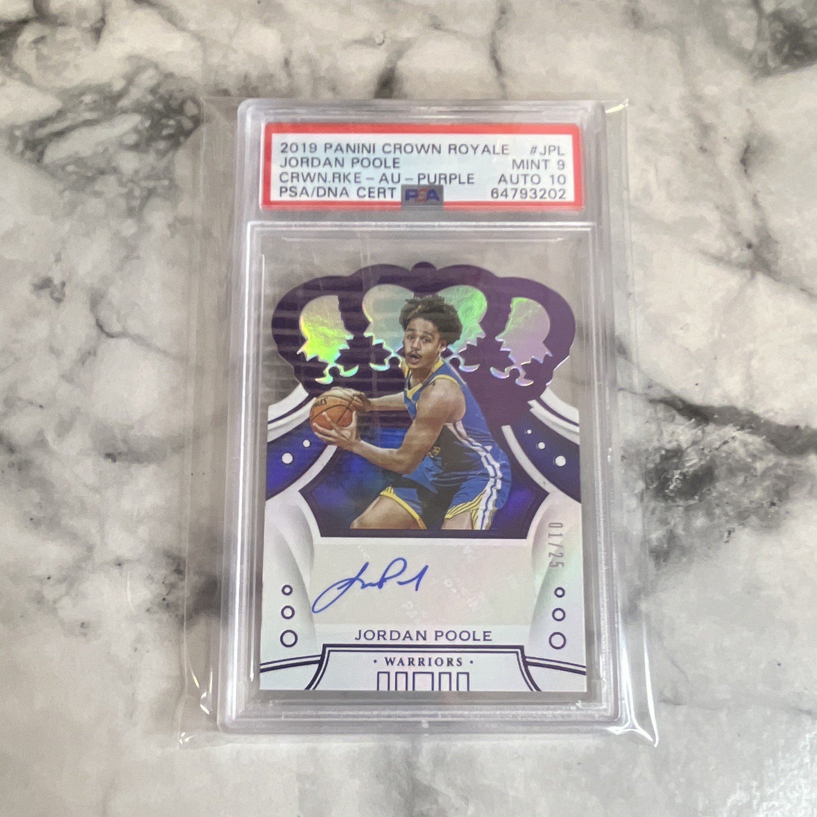 Panini 2019-20 Crown Royale Crown Auto Rookies Jordan Poole CR-JPL /25 PSA 9 10 Panini 2019-20 Crown Royale Crown Auto Rookies Jordan Poole CR-JPL /25 PSA 9 10