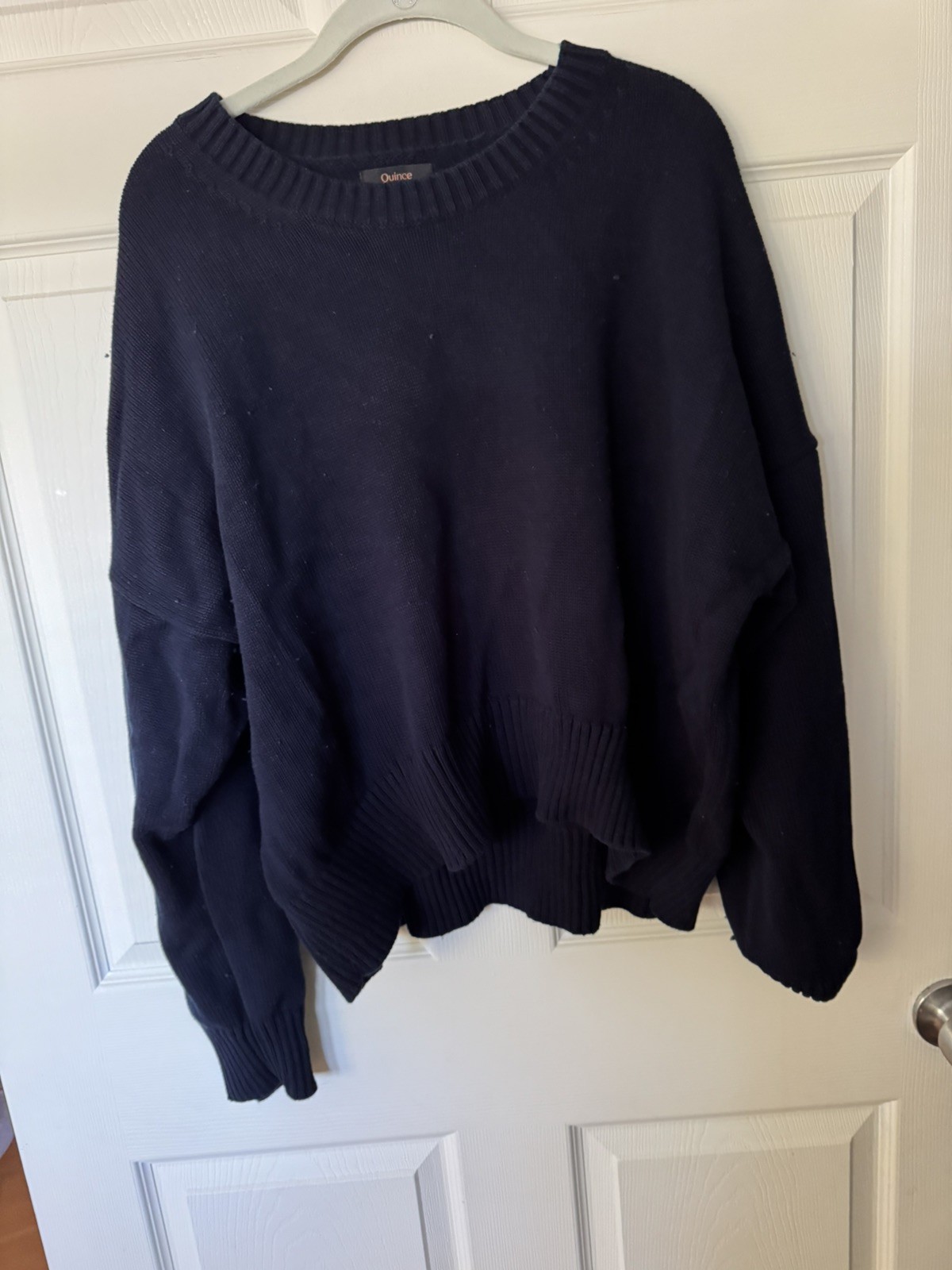 QUINCE organic cotton navy pullover cropped sweater womens size L QUINCE organic cotton navy pullover cropped sweater womens size L