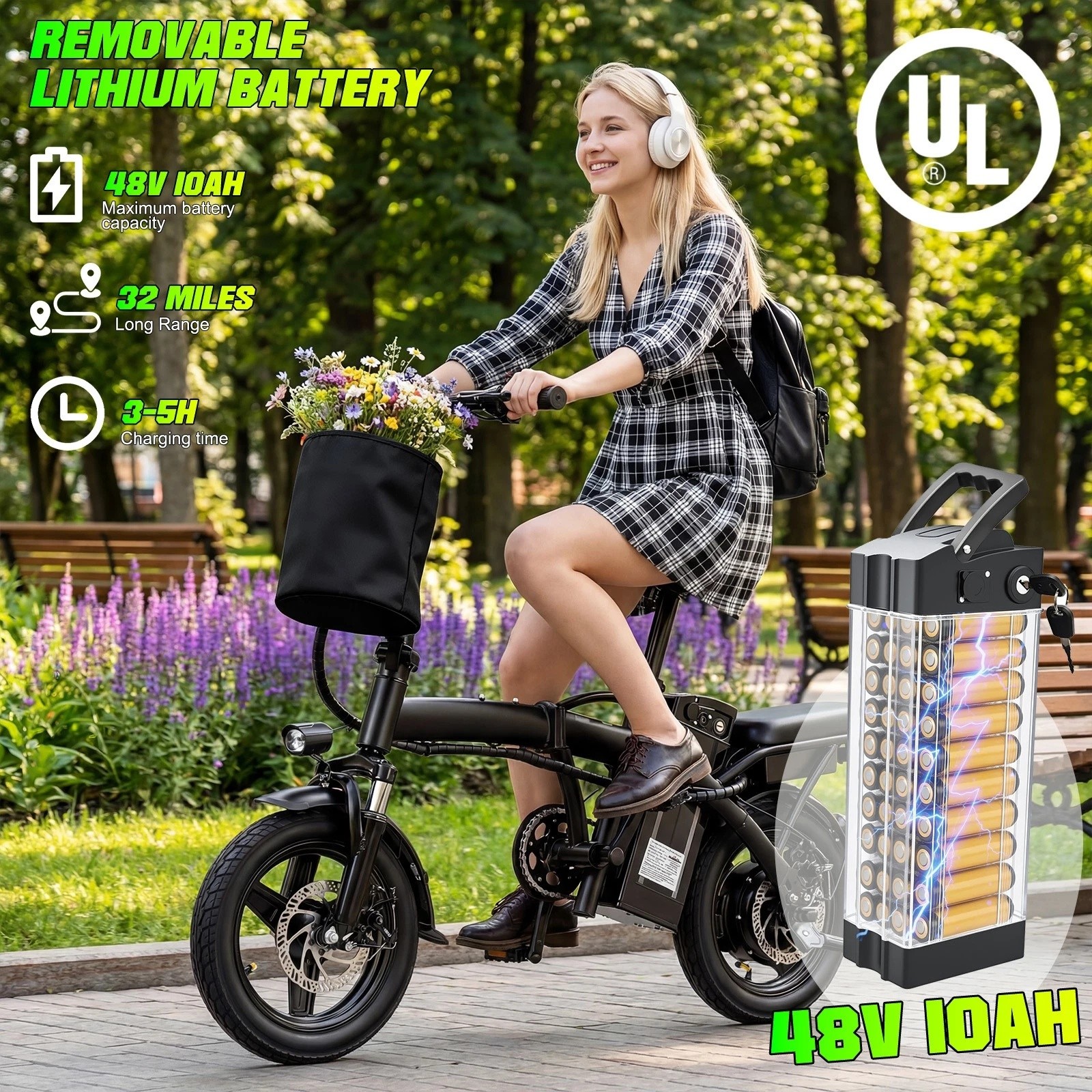 560W Folding Electric Bike for Adults & Teens 14\'\' Commuting EBike 24MPH 32Miles