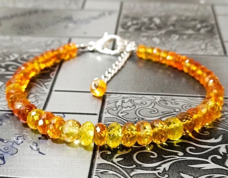 Yellow Sapphire Beads 925 Sterling Silver Bracelet Rondelle Sparkling Gems 4-6mm