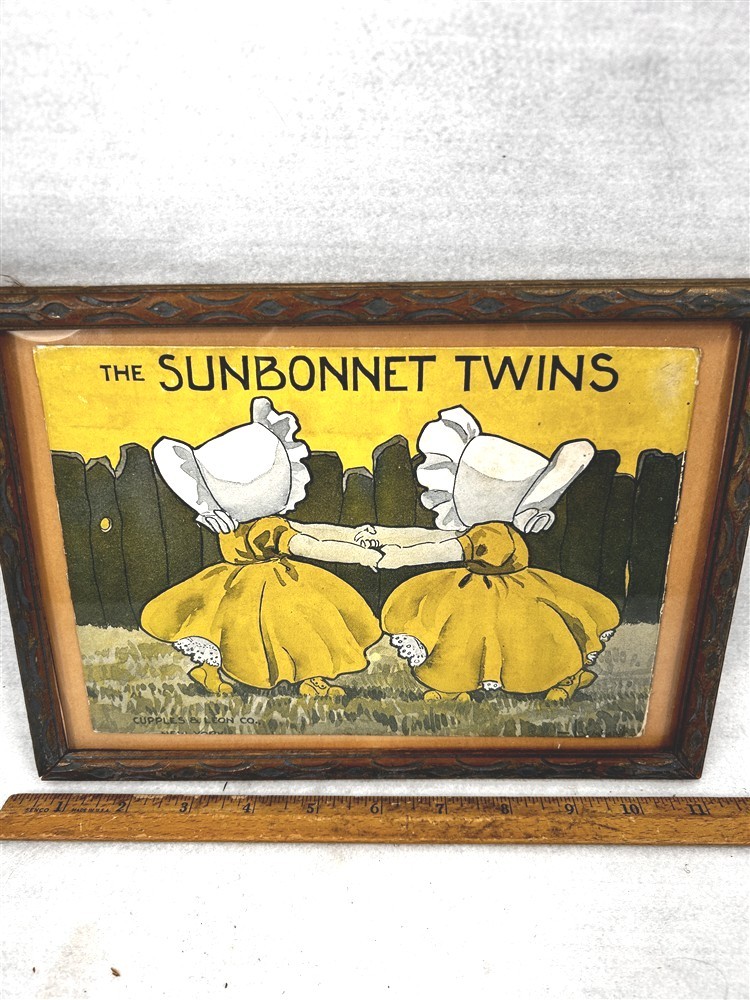 antique picture framed advertising The Sunbonnet Twins, Cupplies & Leon 1900