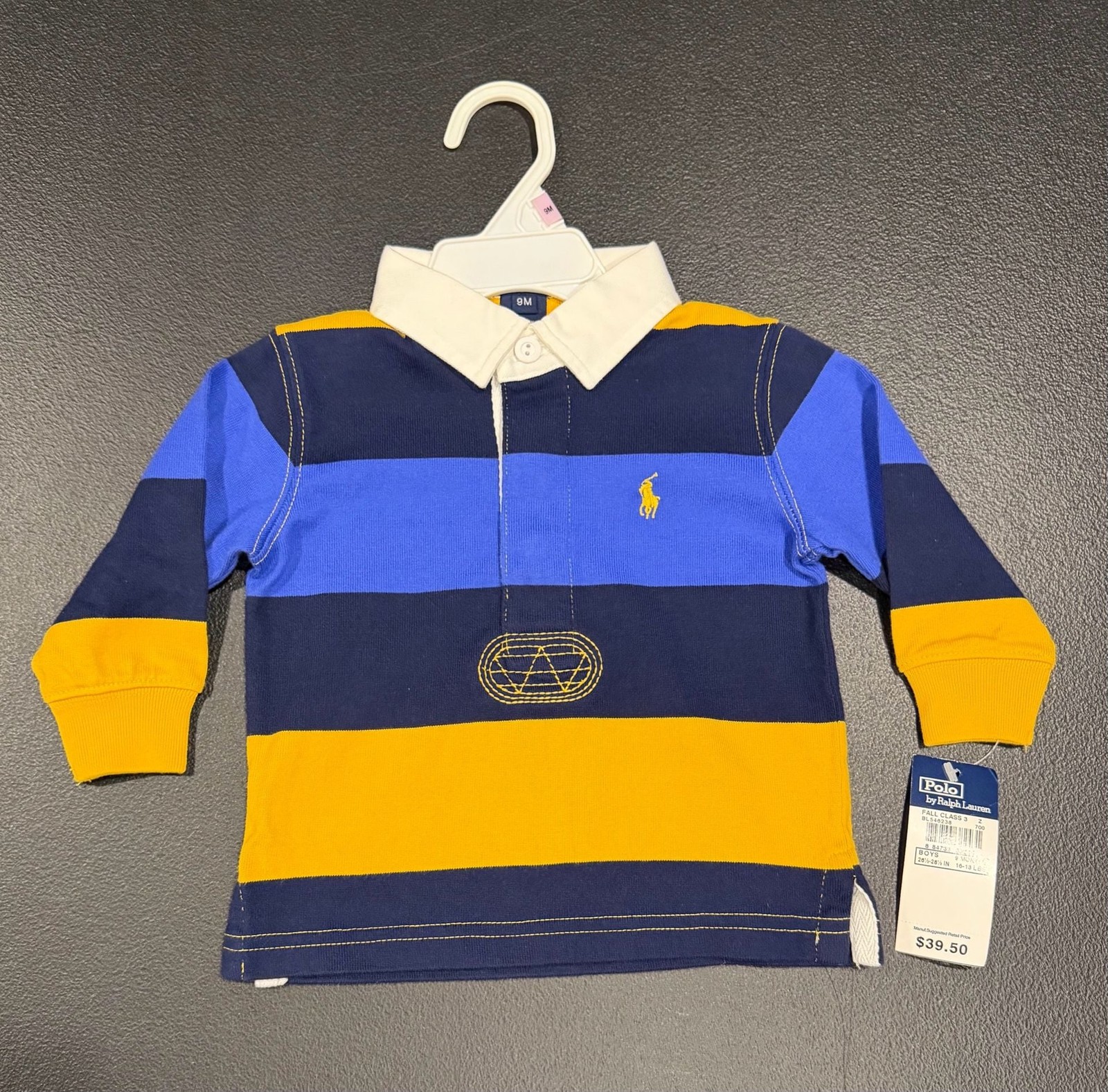 NWT Vintage Y2K Polo Ralph Lauren Striped Rugby Shirt Size 9M Blue Yellow NWT Vintage Y2K Polo Ralph Lauren Striped Rugby Shirt Size 9M Blue Yellow