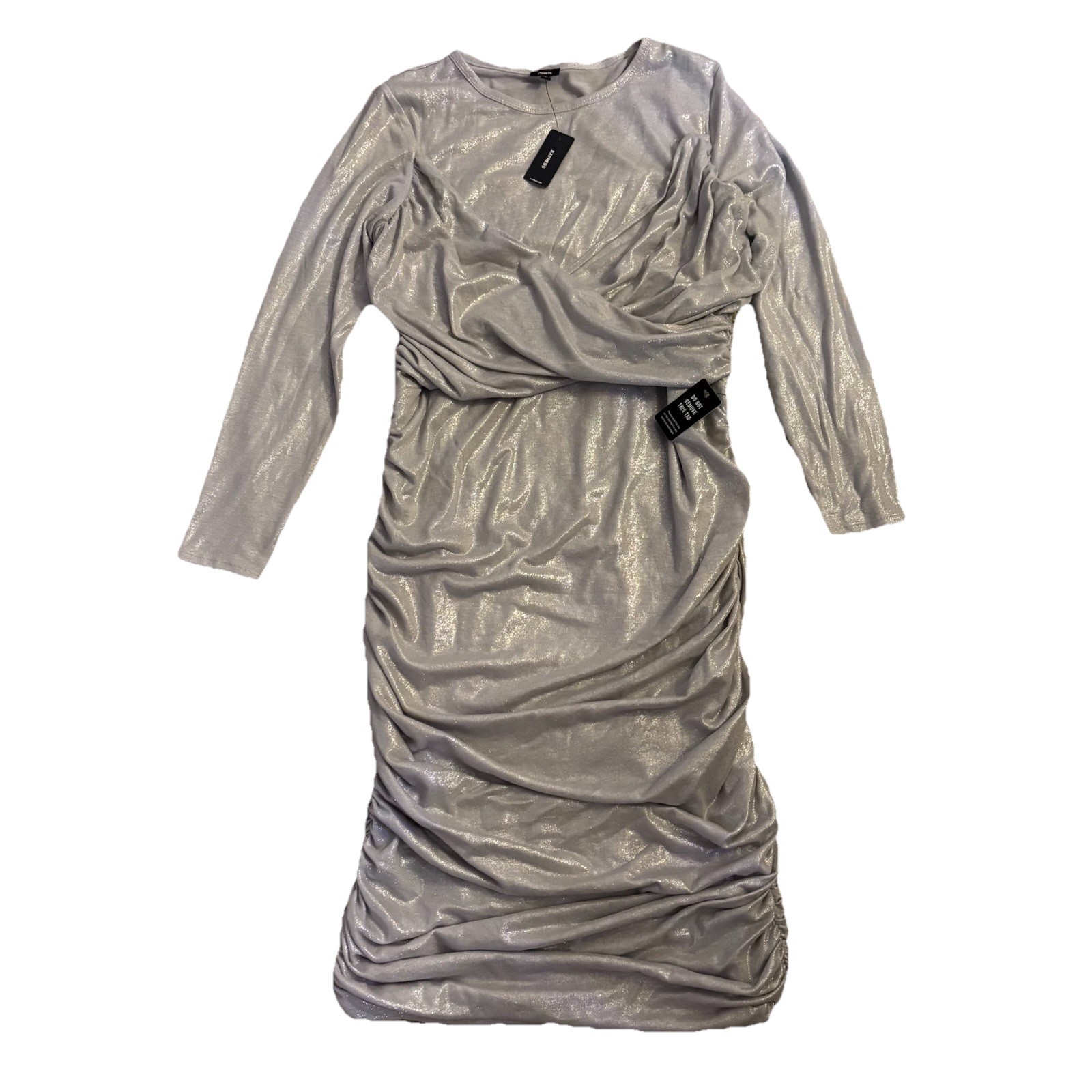 Express Women\'s  Fit Dress Long Sleeve Festive Party New Yeas Silver XLarge NEW