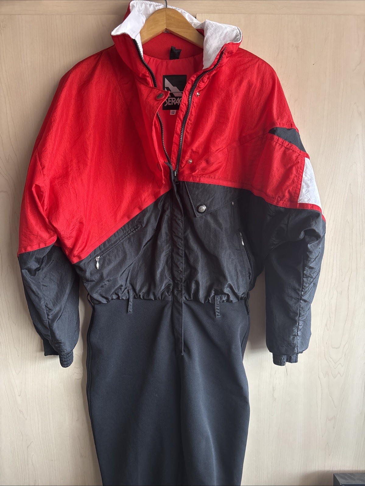 Vtg 80s Ski Suit Snowsuit Serac Apres Snow Bib Leggings Womens 12 Red Black EUC Vtg 80s Ski Suit Snowsuit Serac Apres Snow Bib Leggings Womens 12 Red Black EUC