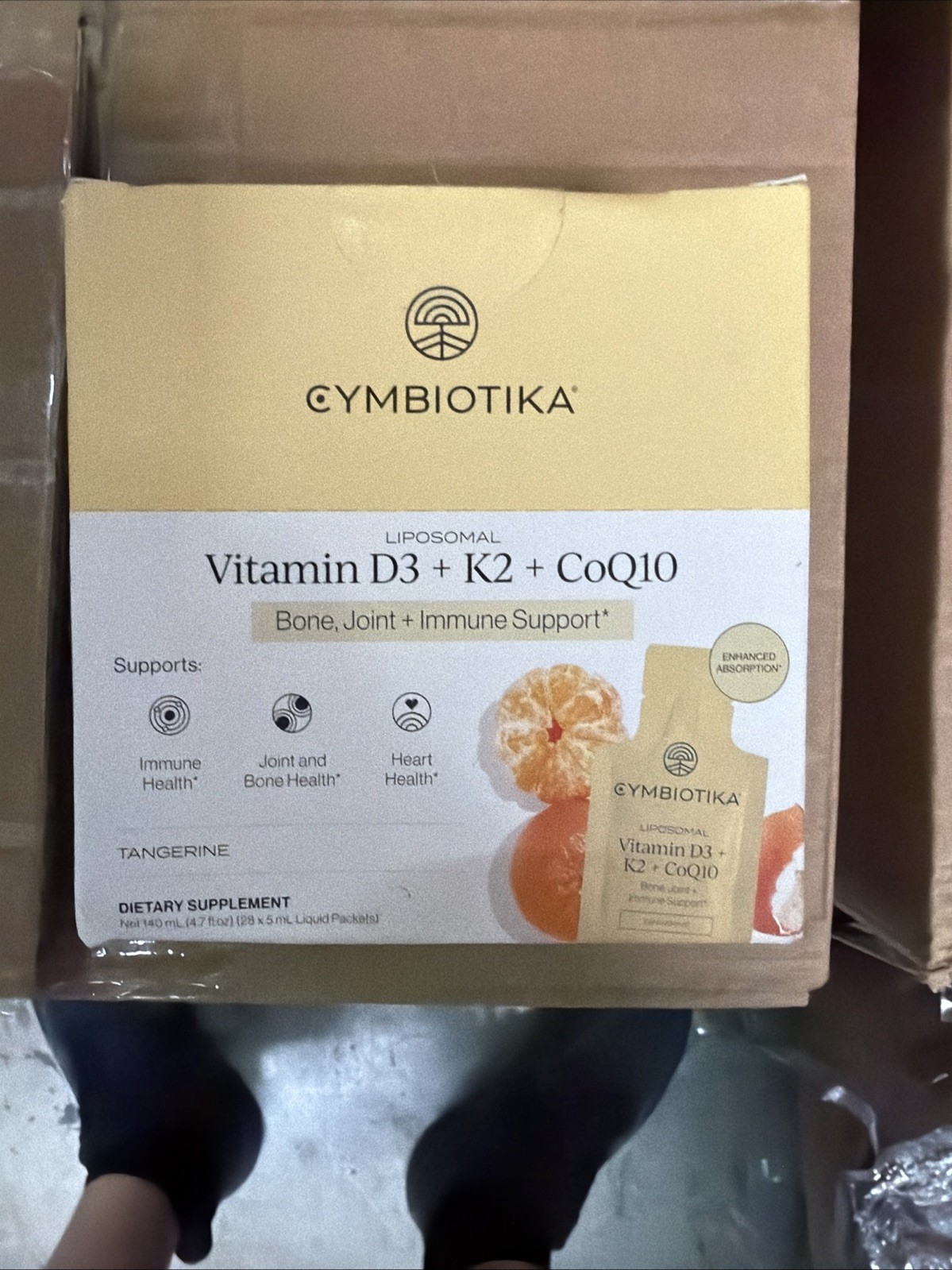 Cymbiotika Liposomal Vitamin D3 + K2 + CoQ10 28 ct Packets Tangerine Immune Bone