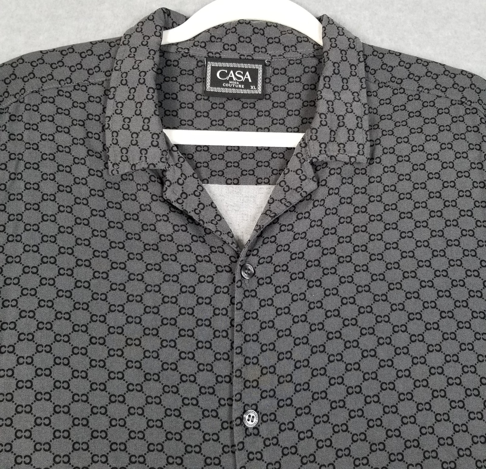 CASAMODA Button Up Shirt Men’s Extra Large XL Gray Black All Over Print Chains CASAMODA Button Up Shirt Men’s Extra Large XL Gray Black All Over Print Chains