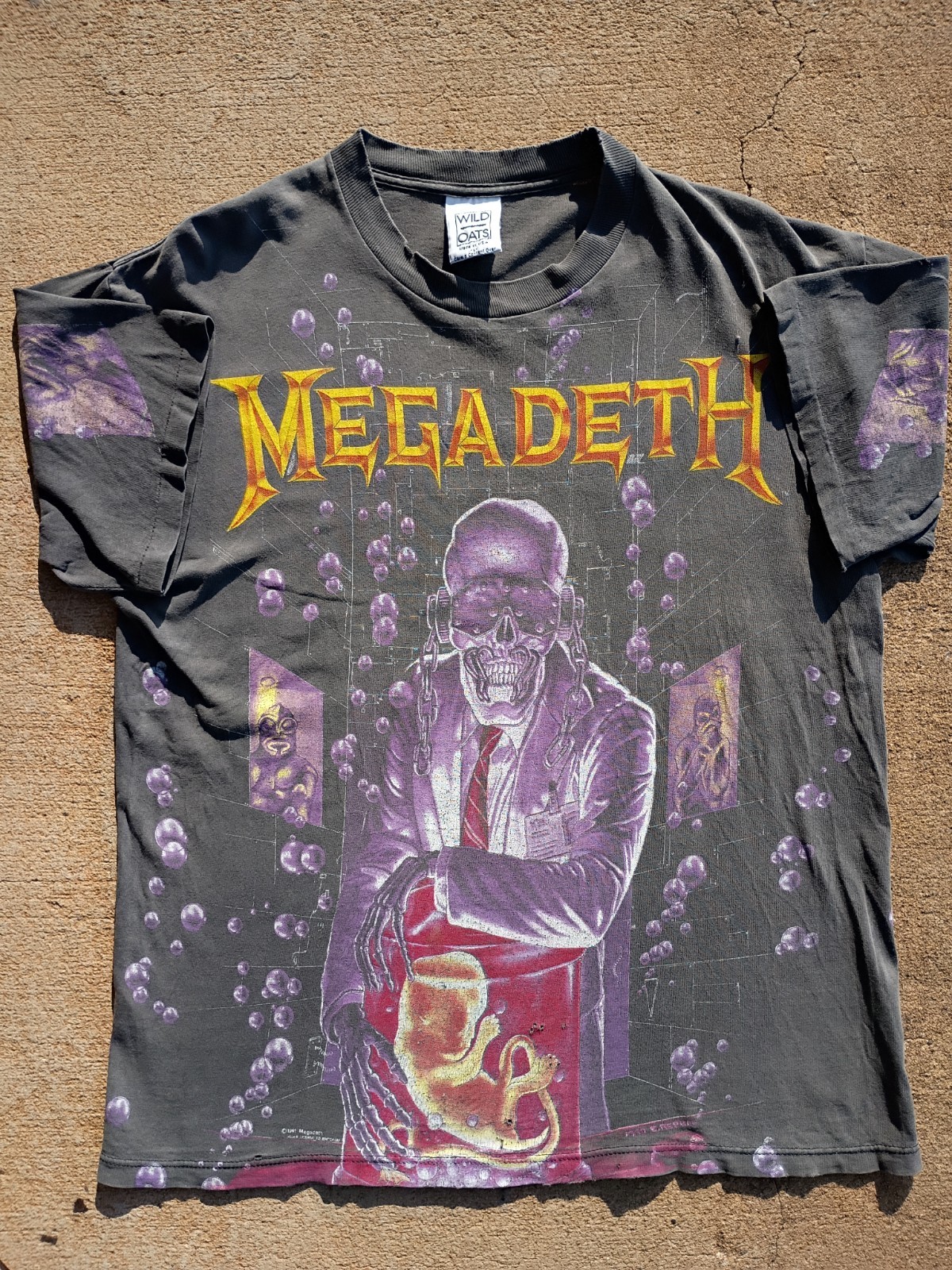RARE Vintage 90s Megadeth AOP Wild Oats Single Stitch Band T Shirt Size L RARE Vintage 90s Megadeth AOP Wild Oats Single Stitch Band T Shirt Size L
