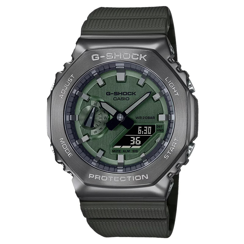 CASIO G-SHOCK GM-2100B-3A SILVER/GREEN STEEL BEZEL A/D WATCH