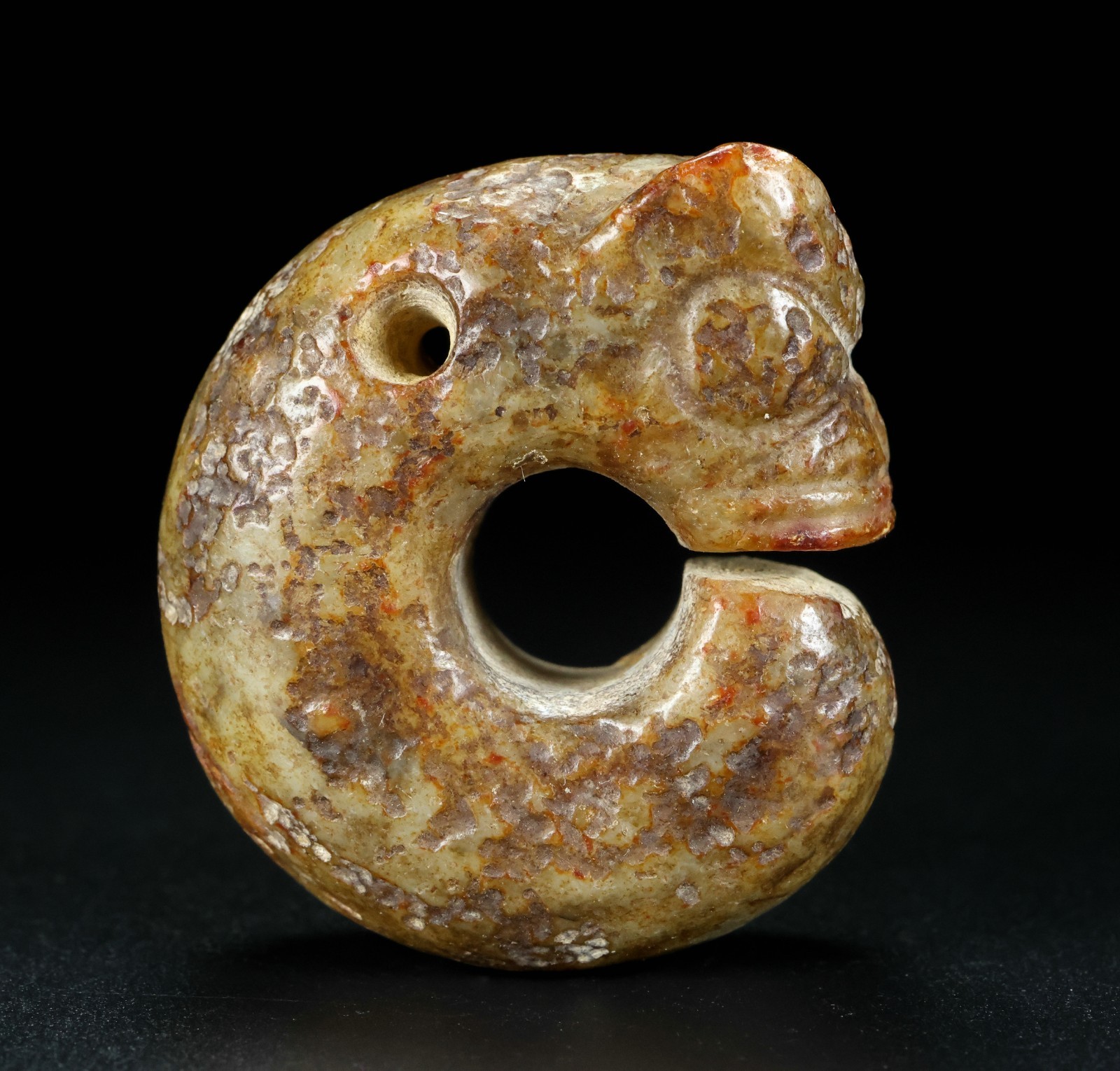 Neolithic Chinese Hongshan Culture 50MM Old Yellow Jade Pig Dragon Pendant#1698