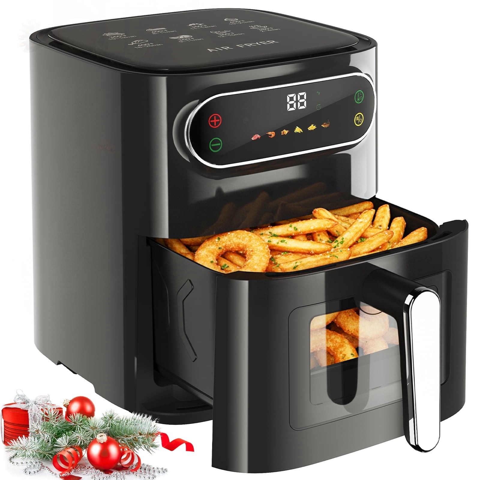 Patbrela 6QT Air Fryer, 1400W, Stainless Steel, Black, LED Smart Color Screen, 6