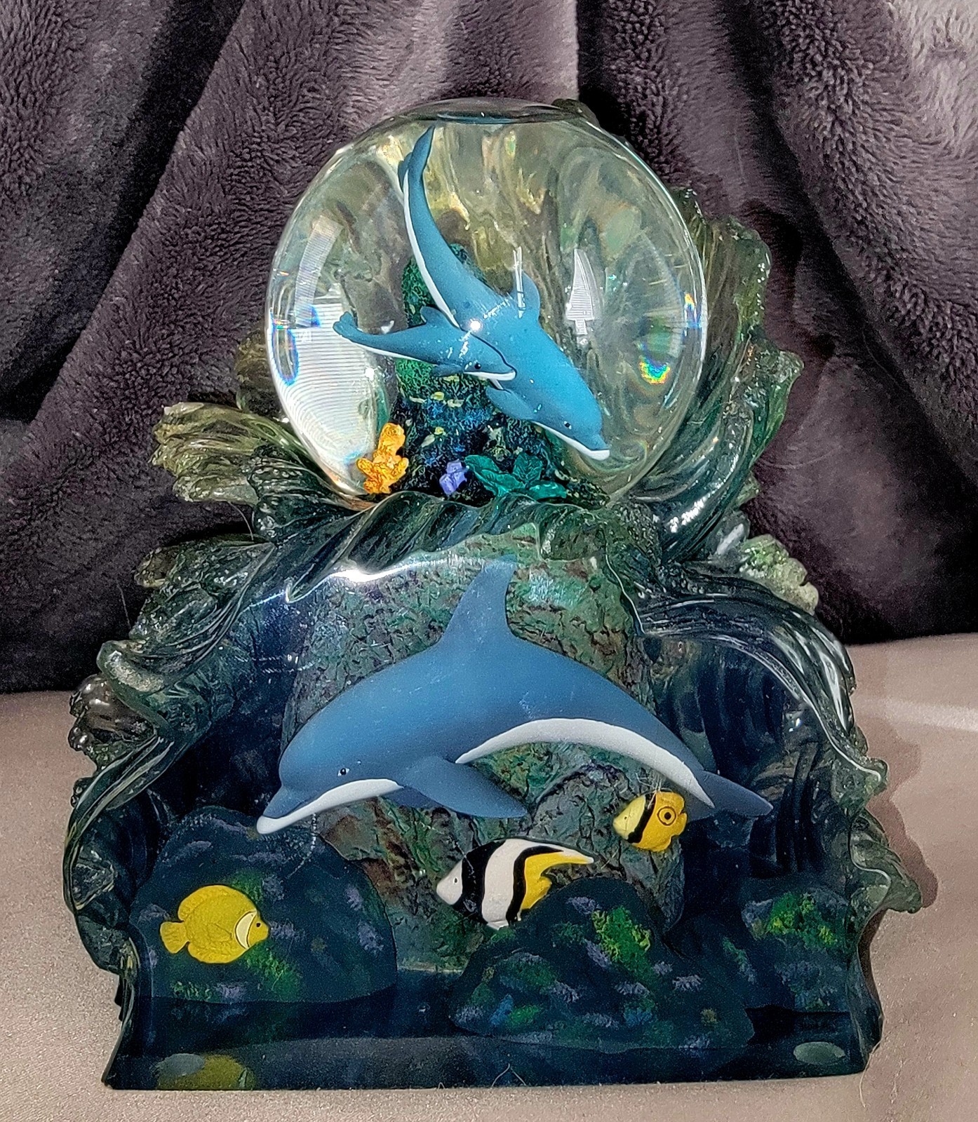 Wyland Galleries Hanalei Bay DOLPHINS Blue Wave Glass Sculpture 7\
