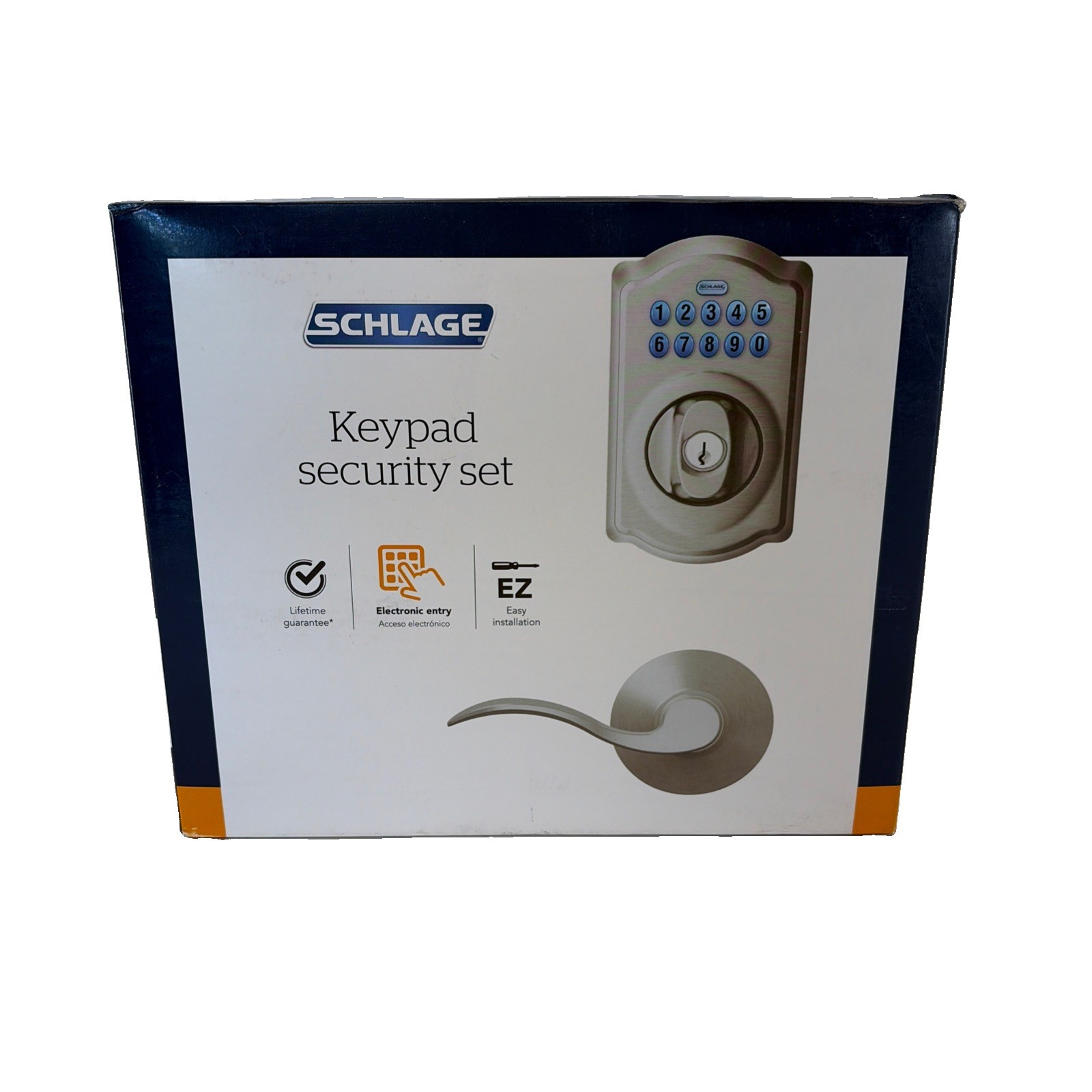 Schlage Camelot / Accent Lever Keypad Security Door Lock Set in Satin Nickel Schlage Camelot / Accent Lever Keypad Security Door Lock Set in Satin Nickel