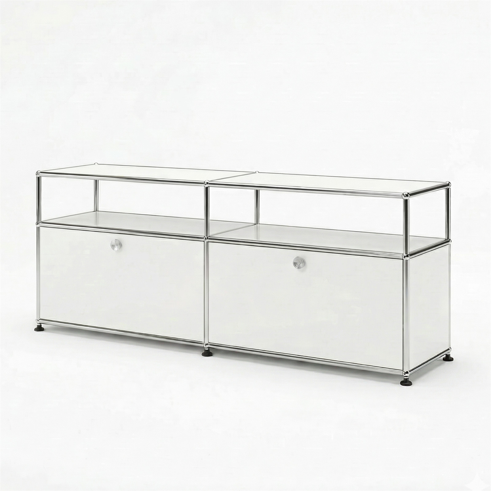 Set of 2 Modern Metal Storage Cabinets Modular Console with Open Shelves