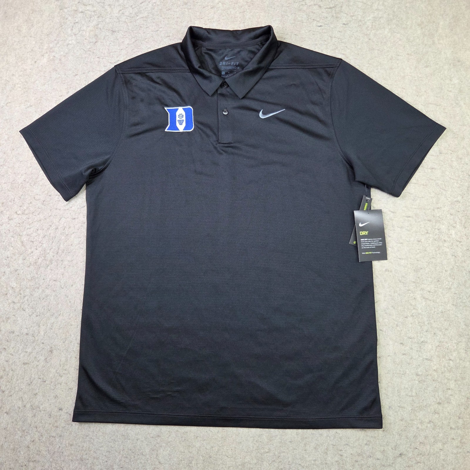 Duke Blue Devils Nike Mens M Dri-FIT Standard Fit Polo Shirt Black AJ5479 NWT