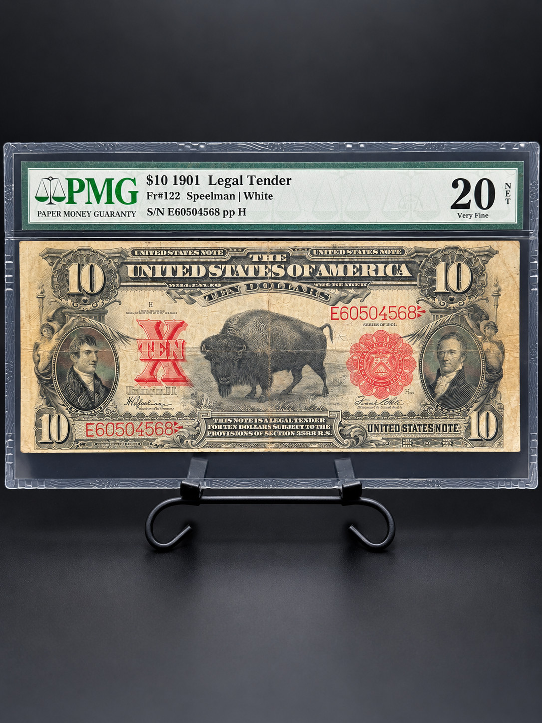 1901 $10 Bison Legal Tender Fr. 122 PMG 20 NET PVC Damage