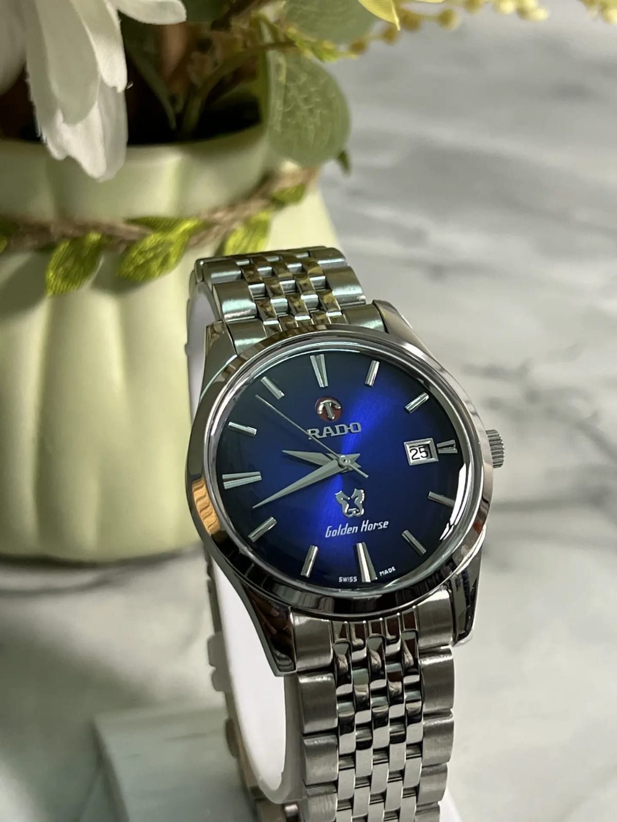 Rare Rado Golden Horse Automatic Men's Blue Dial Stainless Steel Swiss Watch