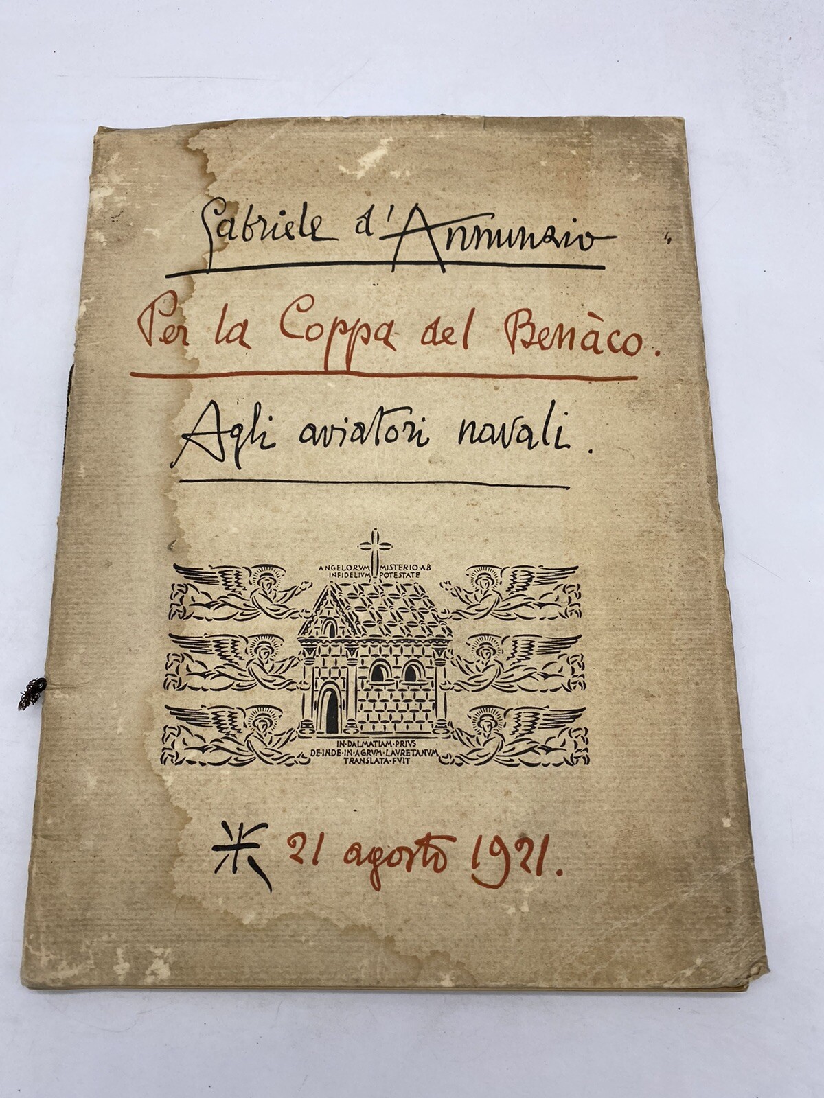 GABRIELE D\'ANNUNZIO PER LA COPPA DEL BENACO AGLI AVIATORI NAVALI 21 AGOSTO 1921