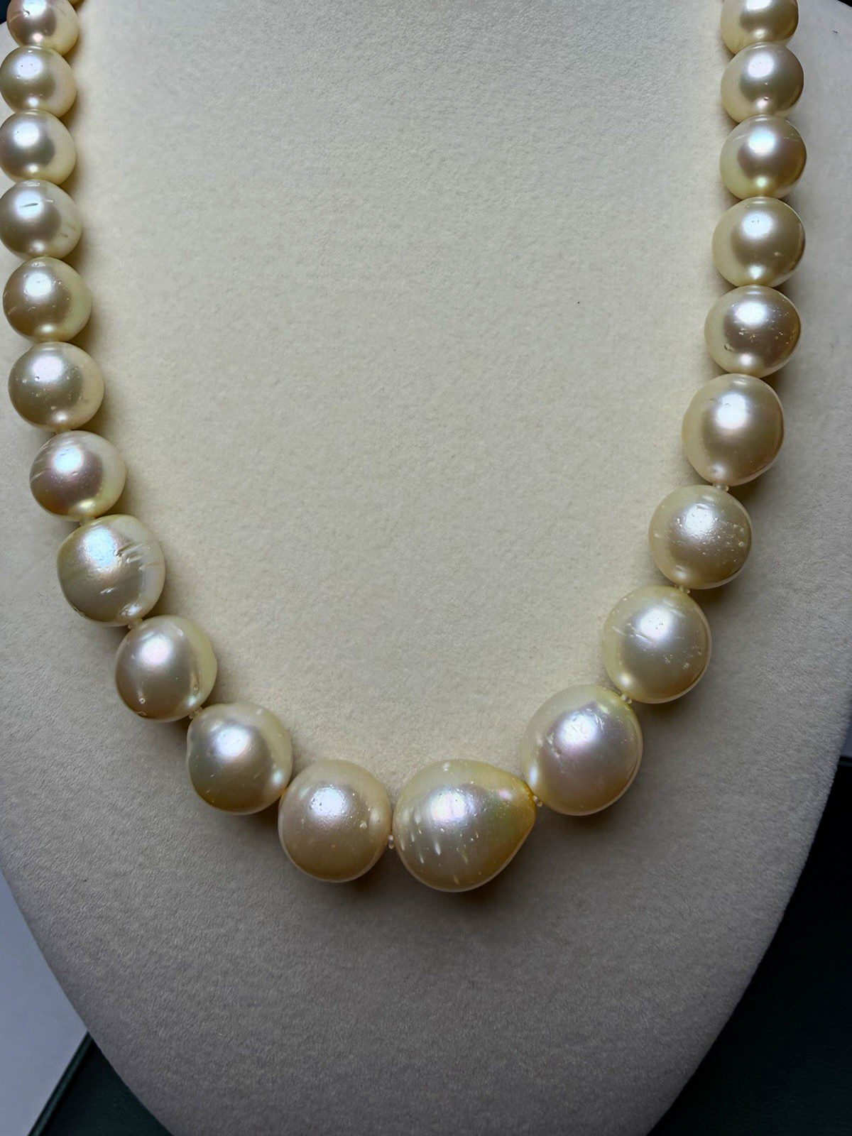 Huge South Sea Pearl Necklace 10-14mm Natural White Baroque 925 Silver NGL Cert Huge South Sea Pearl Necklace 10-14mm Natural White Baroque 925 Silver NGL Cert
