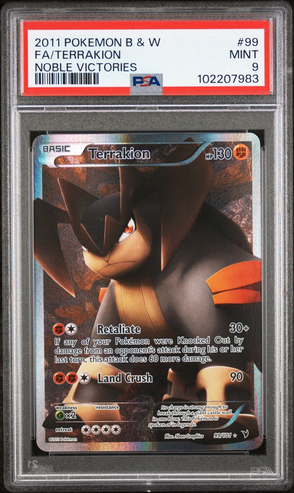 Pokémon 2011 Black & White Noble Victories Terrakion 99/101 PSA 9 POP137