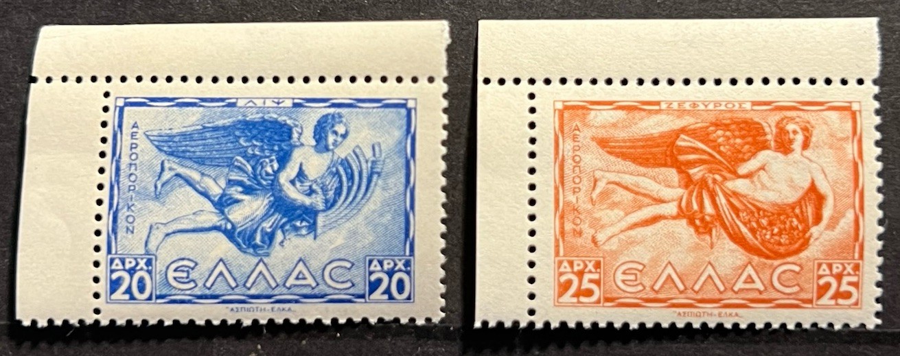 Travelstamps: 1942-1943 Greece Air Mail Stamps Scott #C59-C60 Gods - Mint MNH OG Travelstamps: 1942-1943 Greece Air Mail Stamps Scott #C59-C60 Gods - Mint MNH OG