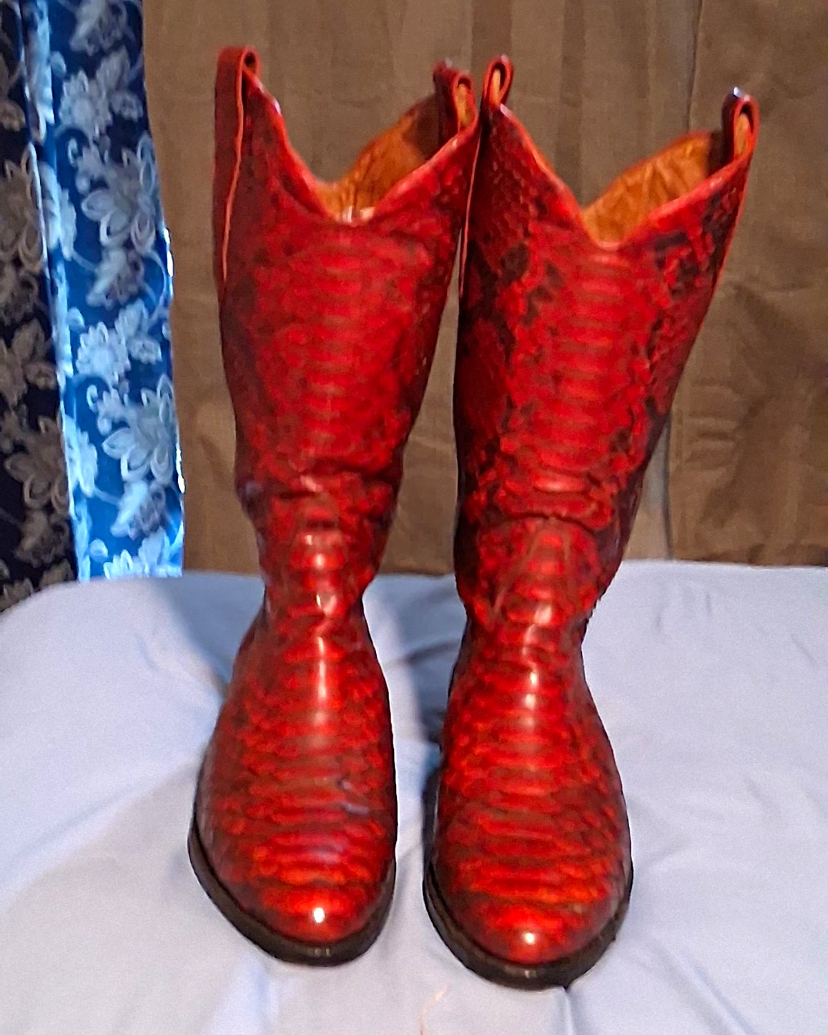 Sendra Red Python Snake Western Cowboy Boots Pull-On