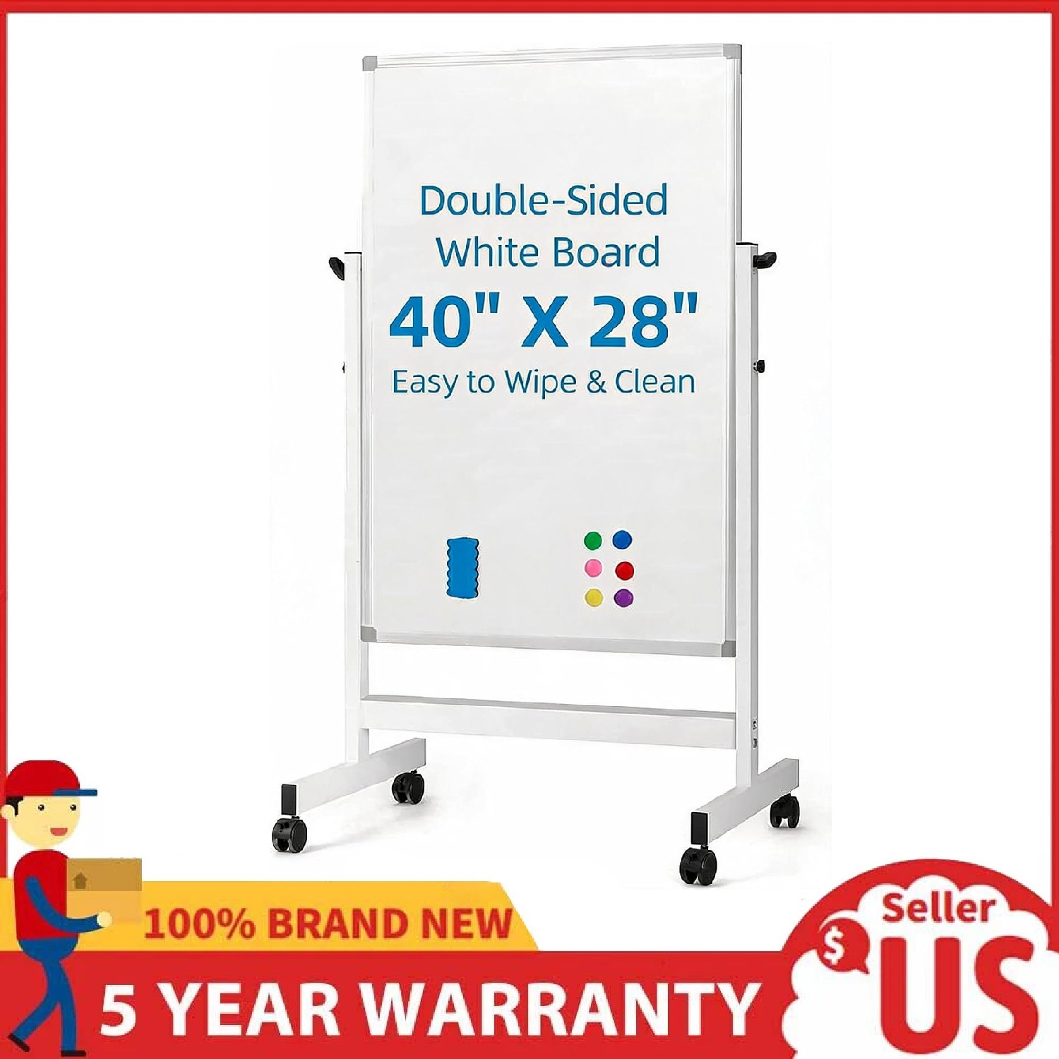 40x28 Rolling Whiteboard with Stand Double Sided Magnetic Dry Erase Board 40x28 Rolling Whiteboard with Stand Double Sided Magnetic Dry Erase Board