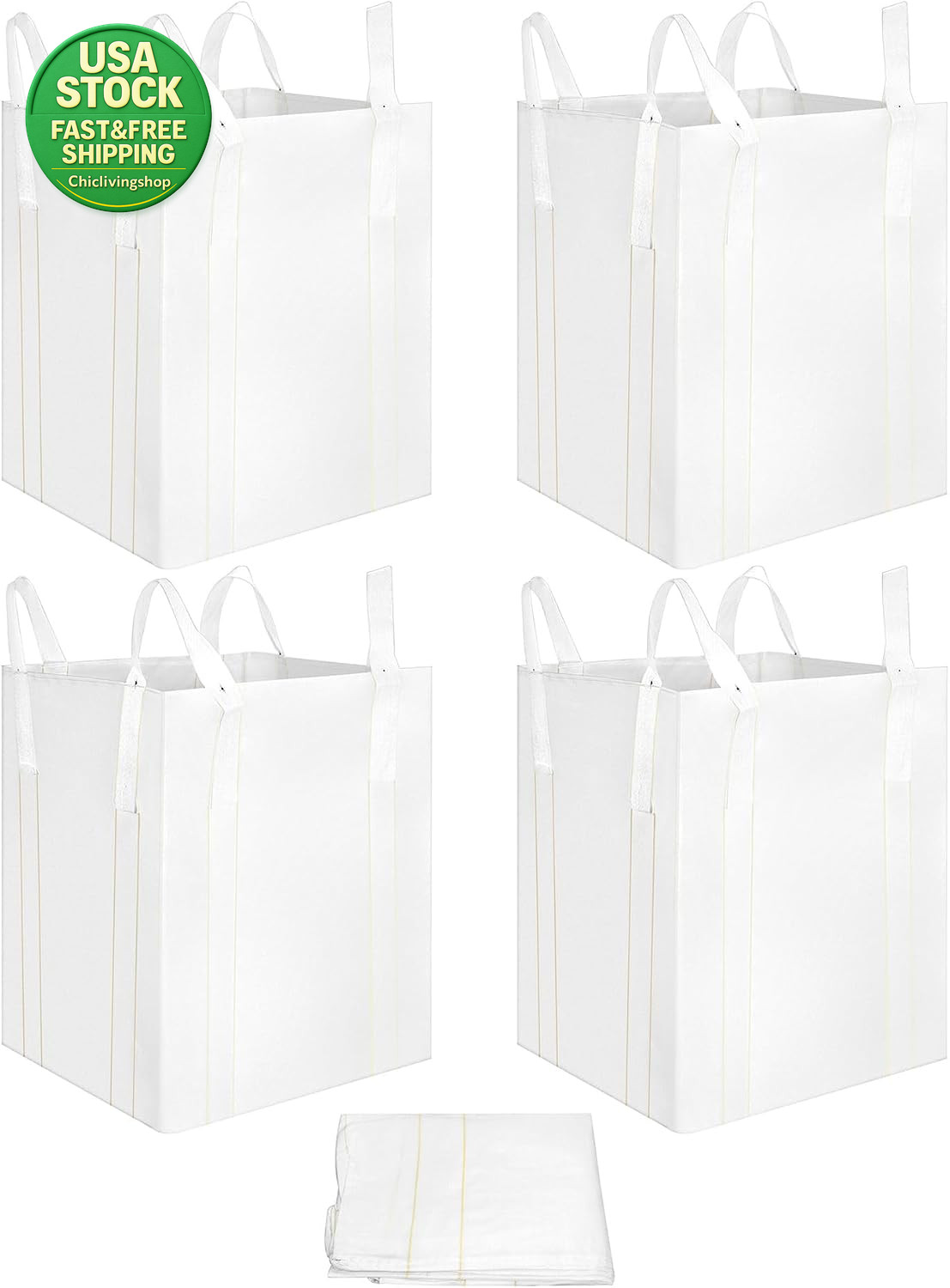 4 Pack FIBC Bulk Bag 1 Ton 2200 Lbs Heavy Duty Woven Polypropylene 35X35X43