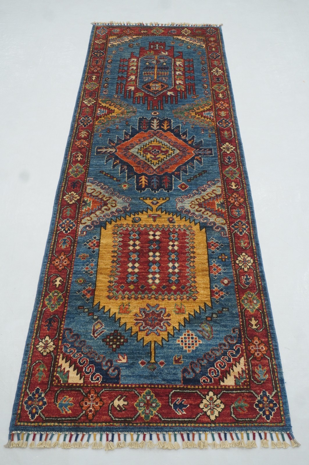 3x8 ft Blue Malayer Afghan Hand knotted Oriental Runner Rug