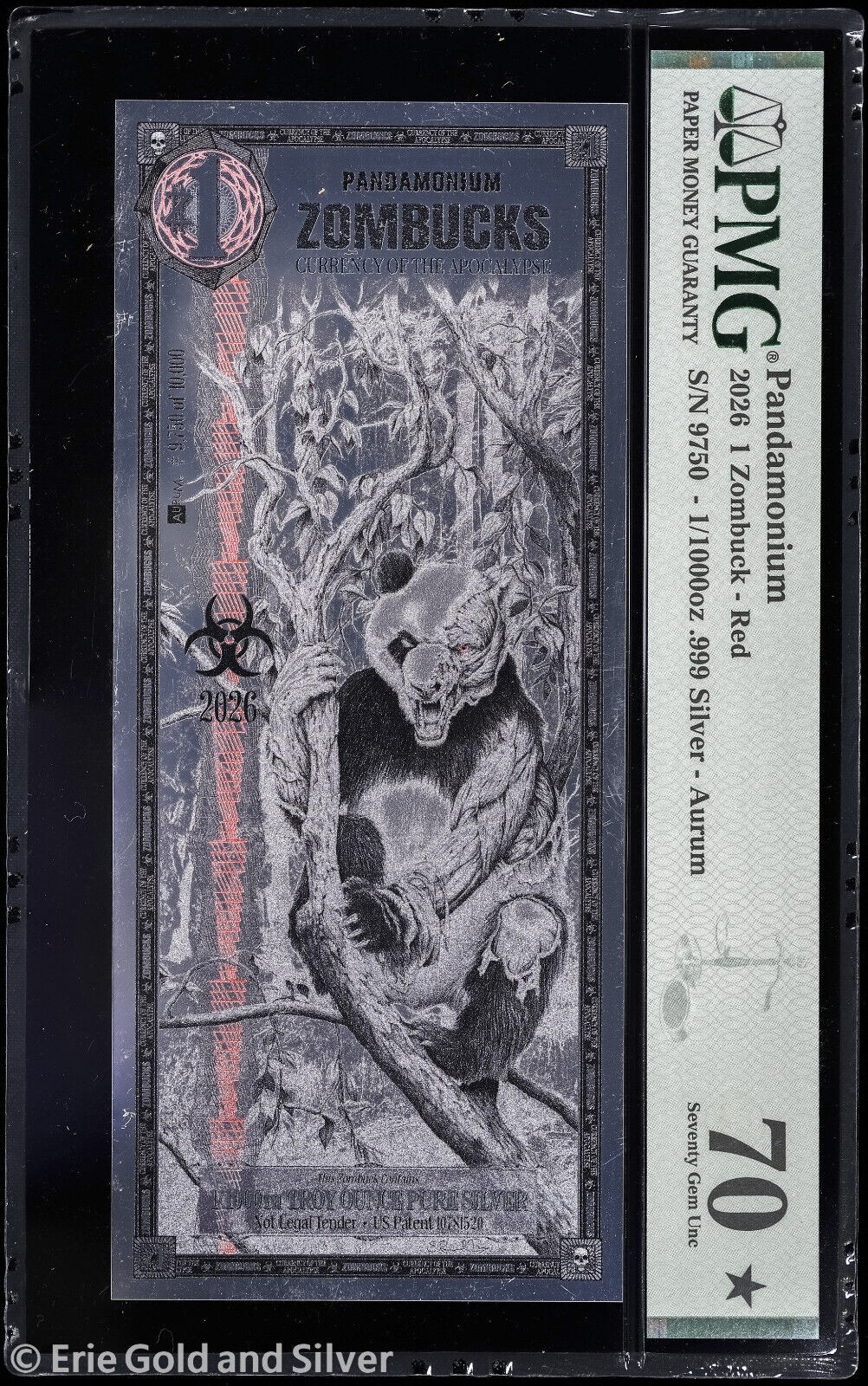 2026 Zombucks Pandamonium 1/1000 oz Silver Back Foil Note PMG 70 Zombuck
